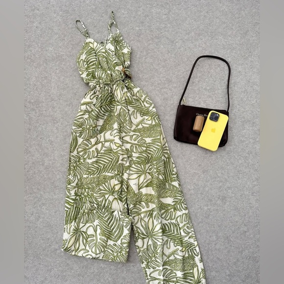 Patrons of Peace Pants - Patrons of Peace Green and White Tropical Jumpsuit